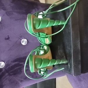 Green string up heels